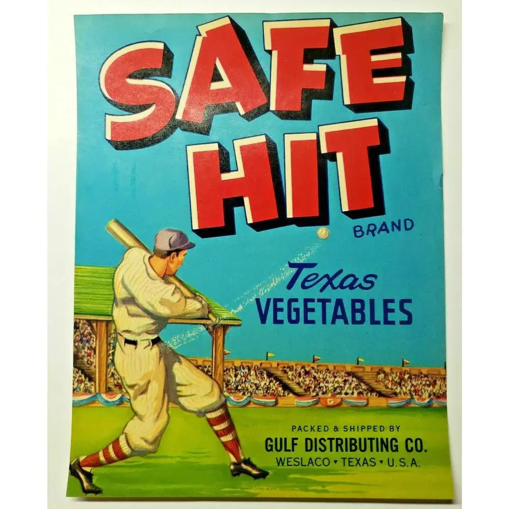 Vintage Safe Hit Brand‎ Texas Vegetables Crate Label (B-2)